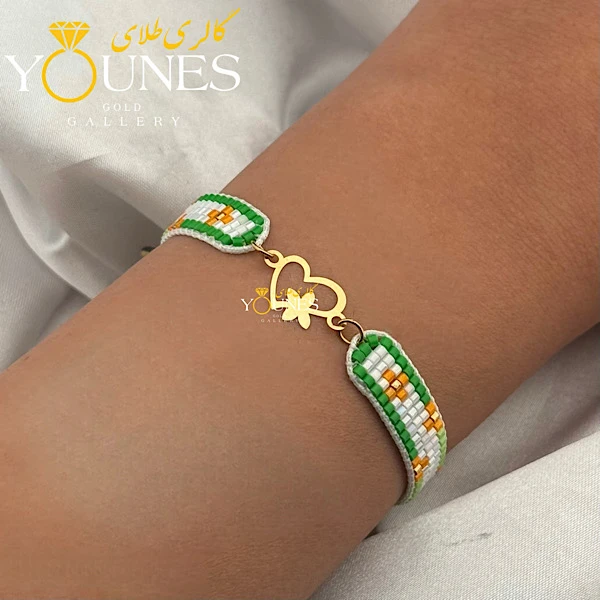 دستبند میوکی قلب و گل لیزری طلا